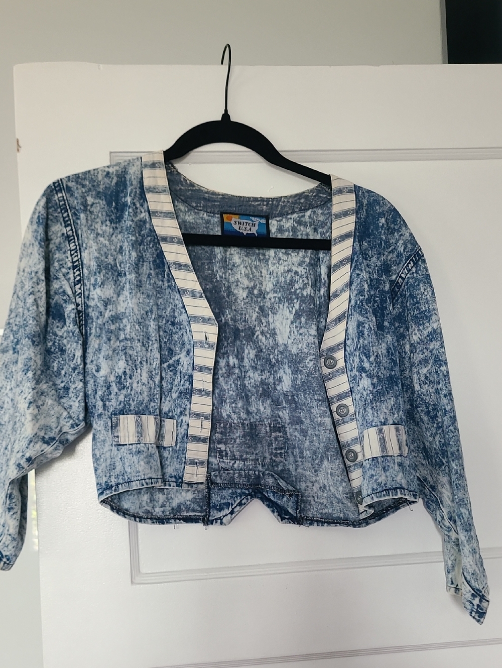 Vintage Acid-Wash Blue Cropped Bolero Jacket Switch USA Sz S